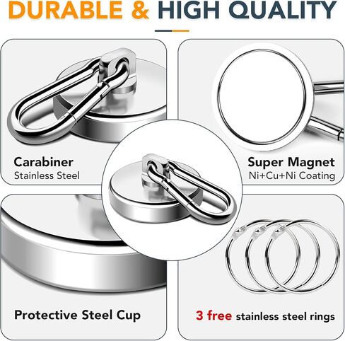 MIKEDE Magnetic Hooks Heavy Duty, 110LBS+ Strong Neodymium Magnets with Swivel Carabiner Hook, Black Magnetic Hangers Magnet Hooks for Locker, Home, Cruise Cabin, Office - 10 Pack in Kuwait
