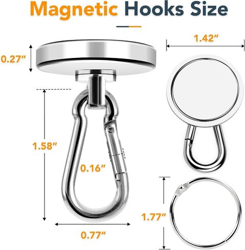 MIKEDE Magnetic Hooks Heavy Duty, 110LBS+ Strong Neodymium Magnets with Swivel Carabiner Hook, Black Magnetic Hangers Magnet Hooks for Locker, Home, Cruise Cabin, Office - 10 Pack in Kuwait