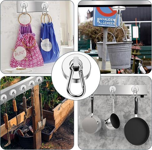 MIKEDE Magnetic Hooks Heavy Duty, 110LBS+ Strong Neodymium Magnets with Swivel Carabiner Hook, Black Magnetic Hangers Magnet Hooks for Locker, Home, Cruise Cabin, Office - 10 Pack in Kuwait