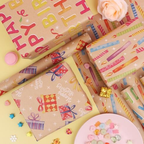 WRAP STORM Premium Pink Girly Gift Wrapping Paper Set of 5 Mini Rolls (17" x 120") - Cute & Girly Wrap for Women, Girls, and Wife, Perfect for Princess Party and Happy Birthday in Saudi Arabia