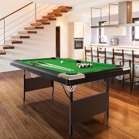 6-7 Ft Foldable Billiards Tables, Portable Pool Table, Billiards Tables for Adults Full Size, Outdoor Pool Table Includes Full Set of Balls, 2 Cue Sticks, Chalk and Felt Brush in Saudi Arabia