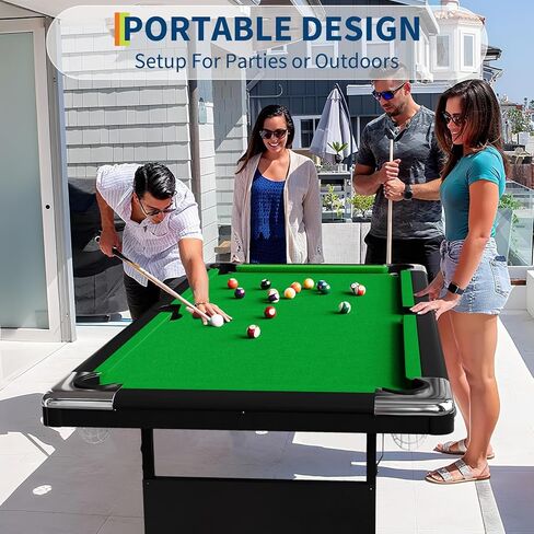 6-7 Ft Foldable Billiards Tables, Portable Pool Table, Billiards Tables for Adults Full Size, Outdoor Pool Table Includes Full Set of Balls, 2 Cue Sticks, Chalk and Felt Brush in Saudi Arabia