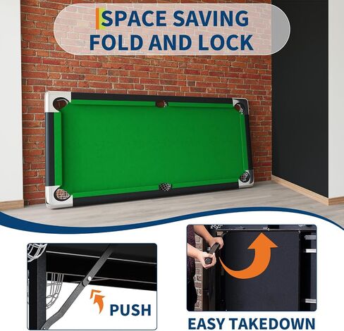 6-7 Ft Foldable Billiards Tables, Portable Pool Table, Billiards Tables for Adults Full Size, Outdoor Pool Table Includes Full Set of Balls, 2 Cue Sticks, Chalk and Felt Brush in Saudi Arabia