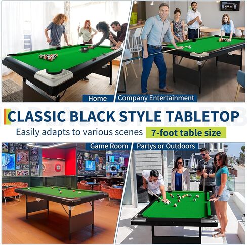 6-7 Ft Foldable Billiards Tables, Portable Pool Table, Billiards Tables for Adults Full Size, Outdoor Pool Table Includes Full Set of Balls, 2 Cue Sticks, Chalk and Felt Brush in Saudi Arabia