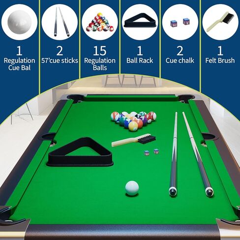 6-7 Ft Foldable Billiards Tables, Portable Pool Table, Billiards Tables for Adults Full Size, Outdoor Pool Table Includes Full Set of Balls, 2 Cue Sticks, Chalk and Felt Brush in Saudi Arabia