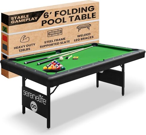 طاولة بلياردو سيرنيلايف التي يبلغ طولها 6 أقدام - أفضل في الإطار - إطار فولاذي ، وقائمة مدعومة بالكامل ، ودعم الساق الملحوم مع أقفال انهيار أمان ، ولعبة البلياردو الثقيلة 128 رطل ومجموعة التبعية in Kuwait