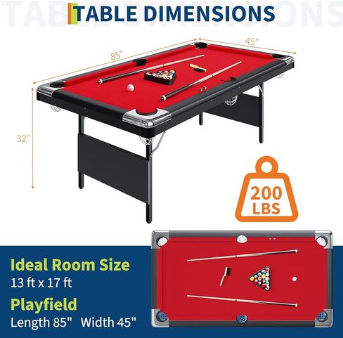 6-7 Ft Folding Pool Table, Portable Pool Table, Billiard Table Set Includes Balls, Cues, Chalks and Brush, for Family Game Room, Adult Rrec Room, Basements in Kuwait