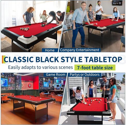 6-7 Ft Folding Pool Table, Portable Pool Table, Billiard Table Set Includes Balls, Cues, Chalks and Brush, for Family Game Room, Adult Rrec Room, Basements in Kuwait