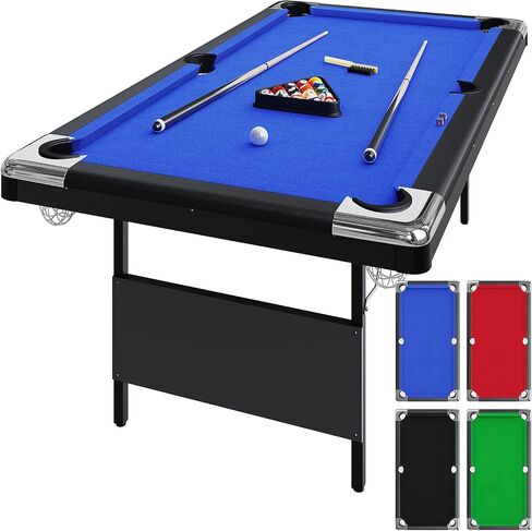 6-7 Ft Foldable Billiards Tables, Portable Pool Table, Billiards Tables for Adults Full Size, Outdoor Pool Table Includes Full Set of Balls, 2 Cue Sticks, Chalk and Felt Brush in Saudi Arabia