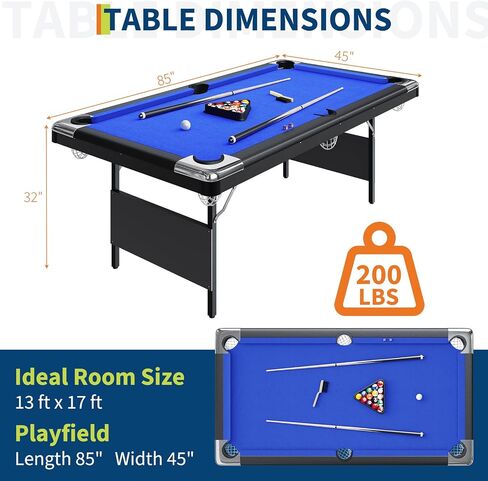 6-7 Ft Folding Pool Table, Portable Pool Table, Billiard Table Set Includes Balls, Cues, Chalks and Brush, for Family Game Room, Adult Rrec Room, Basements in Kuwait