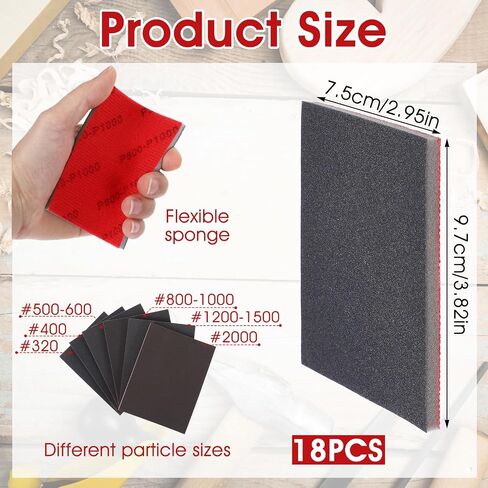 18 Pcs 180-2000 Grit Sanding Sponge, Sandpaper Assortment, Soft Foam Sanding Block for Metal Wood Furniture Polishing in Saudi Arabia