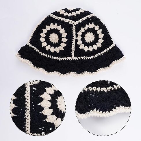 Crochet Bucket Hat Women, Knitted Bucket Hat Floral Knitted Hat, Crochet Hat for Black Women Fashion Outdoor in Kuwait