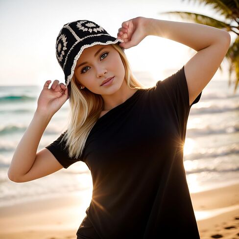 Crochet Bucket Hat Women, Knitted Bucket Hat Floral Knitted Hat, Crochet Hat for Black Women Fashion Outdoor in Kuwait