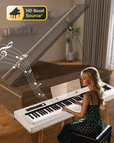 LIV-K01 Piano Keyboard Real Sampling, 88 Key Fully Weighted Keyboard Electric Piano, Grade Hammer Action, LCD Display, Touch Sensitive, Upright Piano for Beginner Adult (Light Khaki) in Kuwait