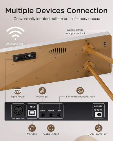 LIV-K01 Piano Keyboard Real Sampling, 88 Key Fully Weighted Keyboard Electric Piano, Grade Hammer Action, LCD Display, Touch Sensitive, Upright Piano for Beginner Adult (Light Khaki) in Kuwait