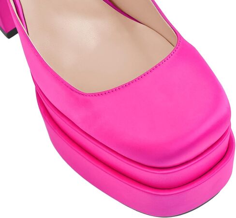 onlymaker Women's Chunky Heel Platform Sandals Crystal Clasp Square Toe Rhinestone Ankle Strap Satin Pumps in Kuwait