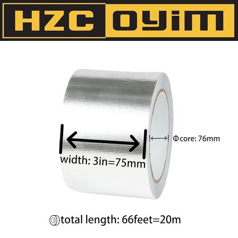 2in x 66ft Aluminum Fiberglass Tape High Temperature Resistant Strong Adhesive Heat Resistant Tape Suitable for Piping/HVAC/Automotive/Heat and Sound Insulation Repair in Kuwait