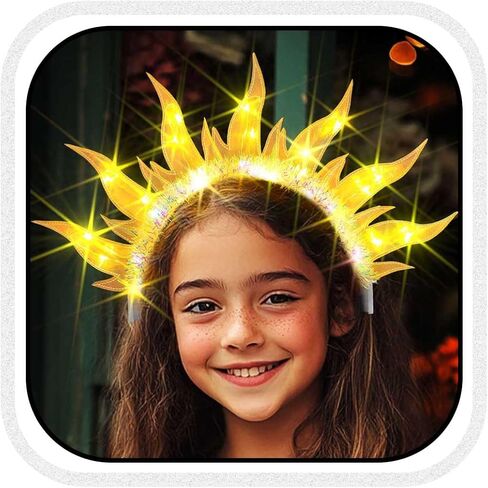 Yean Gold Flame Light Up Headband Sun Goddess Fire Halo Hair Band Led Party Costume Hair Accessories for Women in Kuwait
