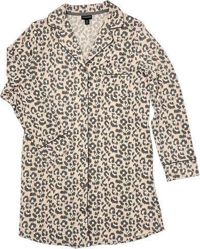 TAHARI Women's Long Sleeve Button Up Notch Collar Nightshirt with Piping and Pocket in Saudi Arabia