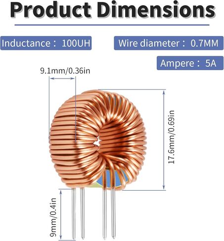 12 pcs مغناطيسي العمودي 100UH 5A لفائف الحث Toroid Core Sturoid محث Toroid لمحولات لوحة الدوائر DIY in Saudi Arabia