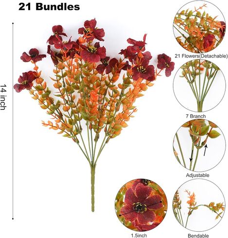 30 Bundles Artificial Flowers for Outdoors Fake Flowers No Fade Fake Plastic Flowers Faux Plants for Decoration Outdoor Artificial Flowers Fake Outdoor Flowers for Indoor Garden Patio Yard in Saudi Arabia