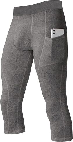 SPVISE Men's 3/4 Compression Pants Athletic Capri Leggings Dry Fit Running Tights with Pocket Basketball Sports Gym Baselayer in Kuwait