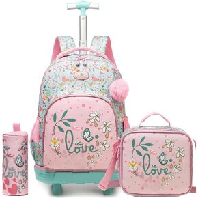 Backpack with Wheels for Girls Rolling Backpack for School with Lunch Bag Cute Carry On Backpacks for Elementary Student in Kuwait