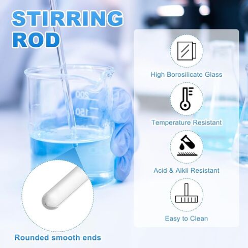 Patikil 8 PCS High Borosilecate Glass Stick ، ​​5.9-11.8 "طول قضبان ضيعة 6 مم مع كلا الطرفين أدوات خلط مستديرة لعلوم مطبخ مختبر مشاريع DIY ، واضحة in Kuwait