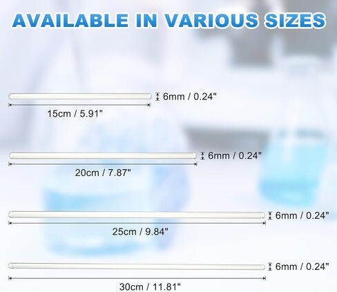 Patikil 8 PCS High Borosilecate Glass Stick ، ​​5.9-11.8 "طول قضبان ضيعة 6 مم مع كلا الطرفين أدوات خلط مستديرة لعلوم مطبخ مختبر مشاريع DIY ، واضحة in Kuwait