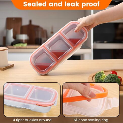 Stainless Steel Snack Containers with Lids, Reusable Condiment Box, 3 Compartment Sauce Cups for Home, Travel in Kuwait