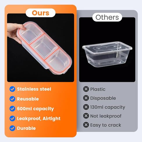 Stainless Steel Snack Containers with Lids, Reusable Condiment Box, 3 Compartment Sauce Cups for Home, Travel in Kuwait