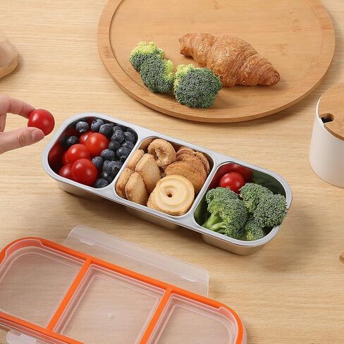 Stainless Steel Snack Containers with Lids, Reusable Condiment Box, 3 Compartment Sauce Cups for Home, Travel in Kuwait