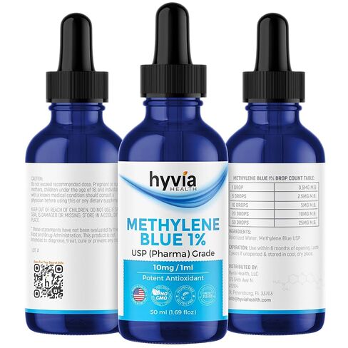 Methylene Blue 1% USP Pharmaceutical Grade For Humans - 99.99% Purity - Third-Party Tested, ISO-Certified, Formaldehyde & Alcohol Free Liquid Drops - 50mL (1.69oz) with Dropper | USA Made in Kuwait