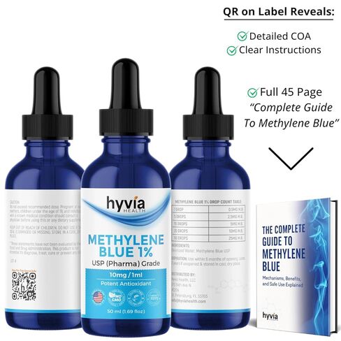 Methylene Blue 1% USP Pharmaceutical Grade For Humans - 99.99% Purity - Third-Party Tested, ISO-Certified, Formaldehyde & Alcohol Free Liquid Drops - 50mL (1.69oz) with Dropper | USA Made in Kuwait