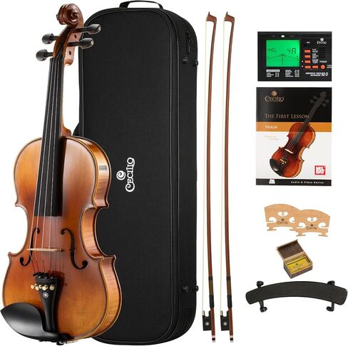Cecilio Violin 4/4 مجموعة كاملة من زيت اليد ، فرك زيت يدوي شديد الظهر المكوّل الخشب الصلبة مع سلاسل D'Addario Prelude ، الحجم 4/4 (الحجم الكامل) in Kuwait