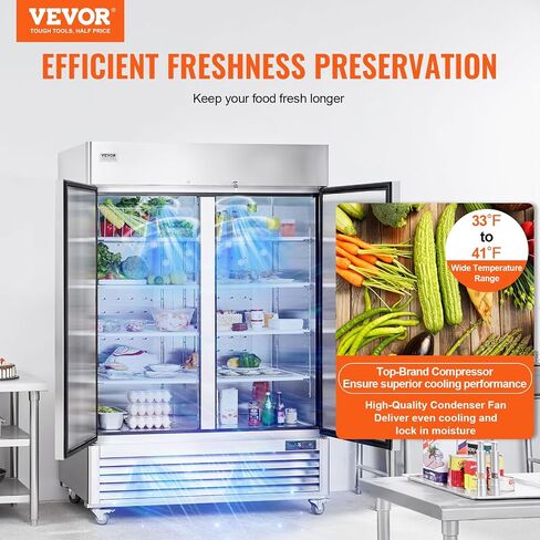ثلاجة تجارية Vevor 44.21 cu.ft ، وصول في 54.4 "W أبواب ثلاجة مستقيمة 2 ، ثلاجة من الفولاذ المقاوم للصدأ التلقائي مع 8 أرفف ، 33 إلى 41 ℉ التحكم في درجة الحرارة ، مصباح LED ، 4 عجلات in Saudi Arabia