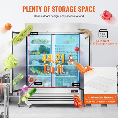ثلاجة تجارية Vevor 44.21 cu.ft ، وصول في 54.4 "W أبواب ثلاجة مستقيمة 2 ، ثلاجة من الفولاذ المقاوم للصدأ التلقائي مع 8 أرفف ، 33 إلى 41 ℉ التحكم في درجة الحرارة ، مصباح LED ، 4 عجلات in Saudi Arabia