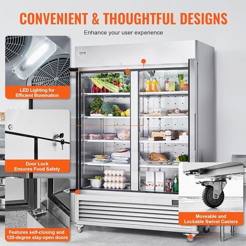 ثلاجة تجارية Vevor 44.21 cu.ft ، وصول في 54.4 "W أبواب ثلاجة مستقيمة 2 ، ثلاجة من الفولاذ المقاوم للصدأ التلقائي مع 8 أرفف ، 33 إلى 41 ℉ التحكم في درجة الحرارة ، مصباح LED ، 4 عجلات in Saudi Arabia