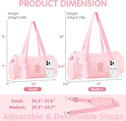 حقيبة رقص أولية مخصصة للفتيات ، رياضة صالة رياضية صغيرة رياضة اليوغا ، هدية للنساء للبنات في سن المراهقة ، رسالة لطيفة أطفال باليه سست صغار السفر مع الأشرطة القابلة للتعديل (Pink-A) in Kuwait