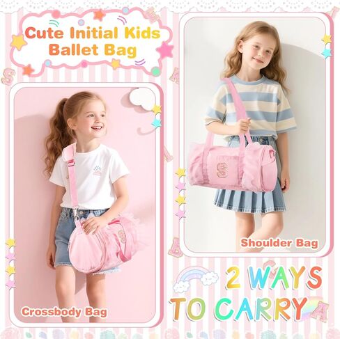 حقيبة رقص أولية مخصصة للفتيات ، رياضة صالة رياضية صغيرة رياضة اليوغا ، هدية للنساء للبنات في سن المراهقة ، رسالة لطيفة أطفال باليه سست صغار السفر مع الأشرطة القابلة للتعديل (Pink-A) in Kuwait