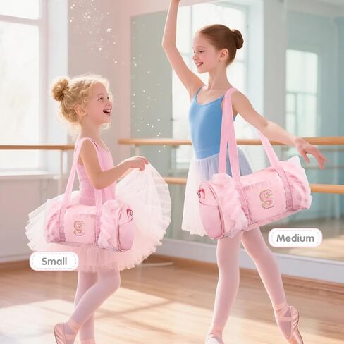 حقيبة رقص أولية مخصصة للفتيات ، رياضة صالة رياضية صغيرة رياضة اليوغا ، هدية للنساء للبنات في سن المراهقة ، رسالة لطيفة أطفال باليه سست صغار السفر مع الأشرطة القابلة للتعديل (Pink-A) in Kuwait