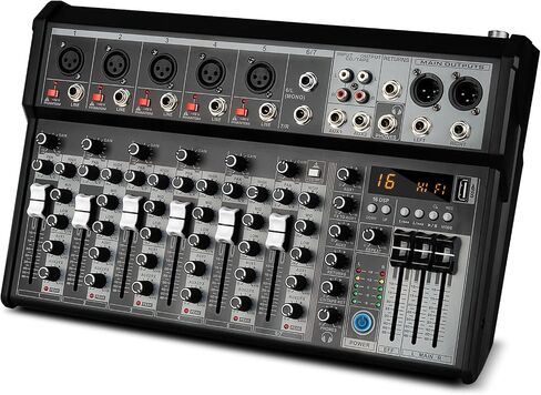 Depusheng Professional Audio Mixer, 7 Channel Audio Interface Sound Board Mixing Console System, 16-Bit DSP DJ Bluetooth Mixer +48V Phantom Effect For Karaoke Studio Streaming Recording (XT7) in Kuwait