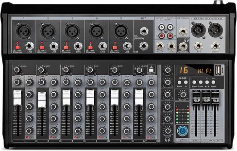 Depusheng Professional Audio Mixer, 7 Channel Audio Interface Sound Board Mixing Console System, 16-Bit DSP DJ Bluetooth Mixer +48V Phantom Effect For Karaoke Studio Streaming Recording (XT7) in Kuwait