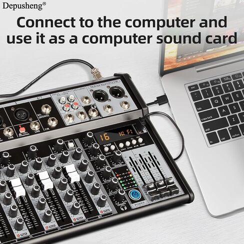 Depusheng Professional Audio Mixer, 7 Channel Audio Interface Sound Board Mixing Console System, 16-Bit DSP DJ Bluetooth Mixer +48V Phantom Effect For Karaoke Studio Streaming Recording (XT7) in Kuwait