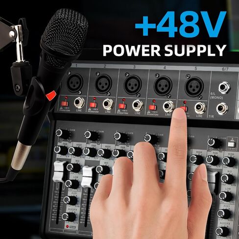Depusheng Professional Audio Mixer, 7 Channel Audio Interface Sound Board Mixing Console System, 16-Bit DSP DJ Bluetooth Mixer +48V Phantom Effect For Karaoke Studio Streaming Recording (XT7) in Kuwait