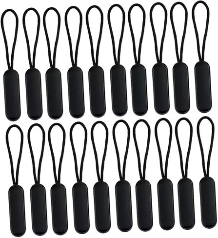Homoyoyo 20 Pcs Black Oval Zipper Pull Rope Replacement Molded Sliders for Luggage Backpacks Jackets DIY Repair Kit for Bags Coats Sportswear in Saudi Arabia