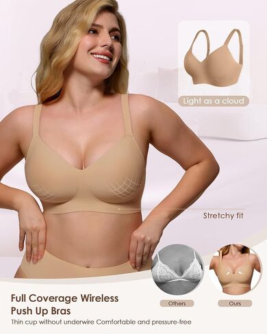 As Fairy Womens Soft Comfortable No Underwire Bras V Neck Seamless Push Up Bralettes Full Coverage Tshirt Brassiere in Kuwait