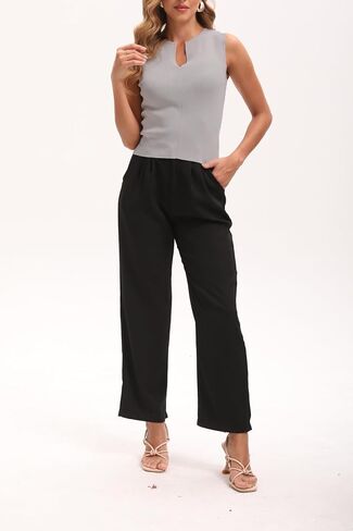 Women Summer Sleeveless Sweater Vest Minimalist V-Slit Neck Slim Fit Pullover Tank in Saudi Arabia