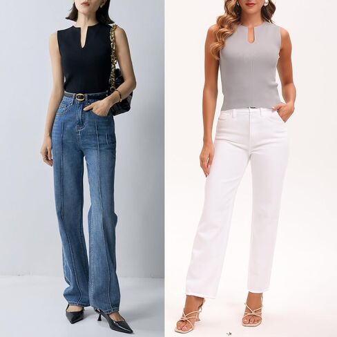 Women Summer Sleeveless Sweater Vest Minimalist V-Slit Neck Slim Fit Pullover Tank in Saudi Arabia