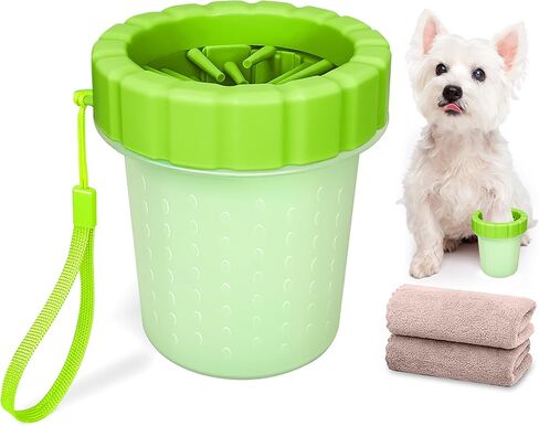 منظف ​​Qianruida Dog Paw مع اثنين من المناشف الوصية Muddy Paw Paw Dog Paw Gasher Cust Foot Cust (متوسط ​​، أزرق) in Kuwait